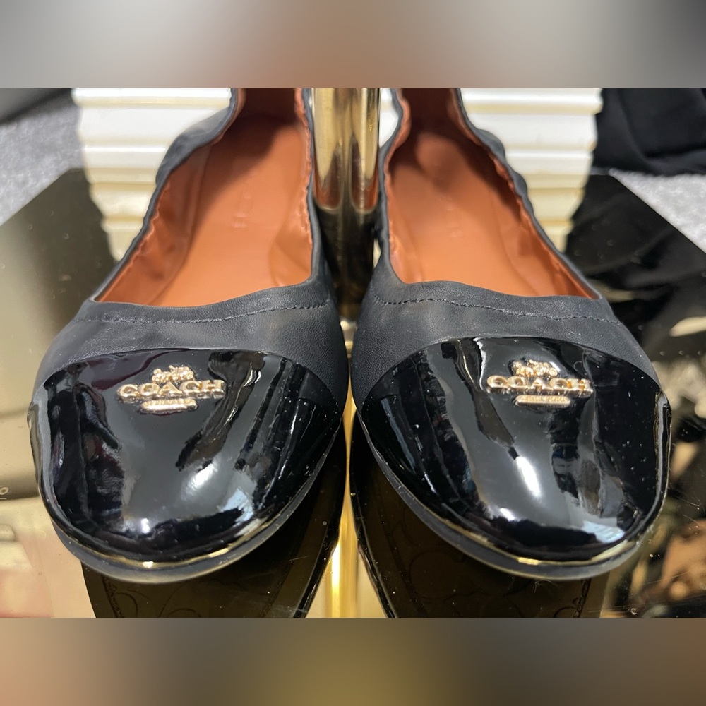 COACH BONNIE BALLET BLACK LEATHER PATENT CAP TOE 7.5 NEW WITHOUT TAGS - Picture 10 of 11